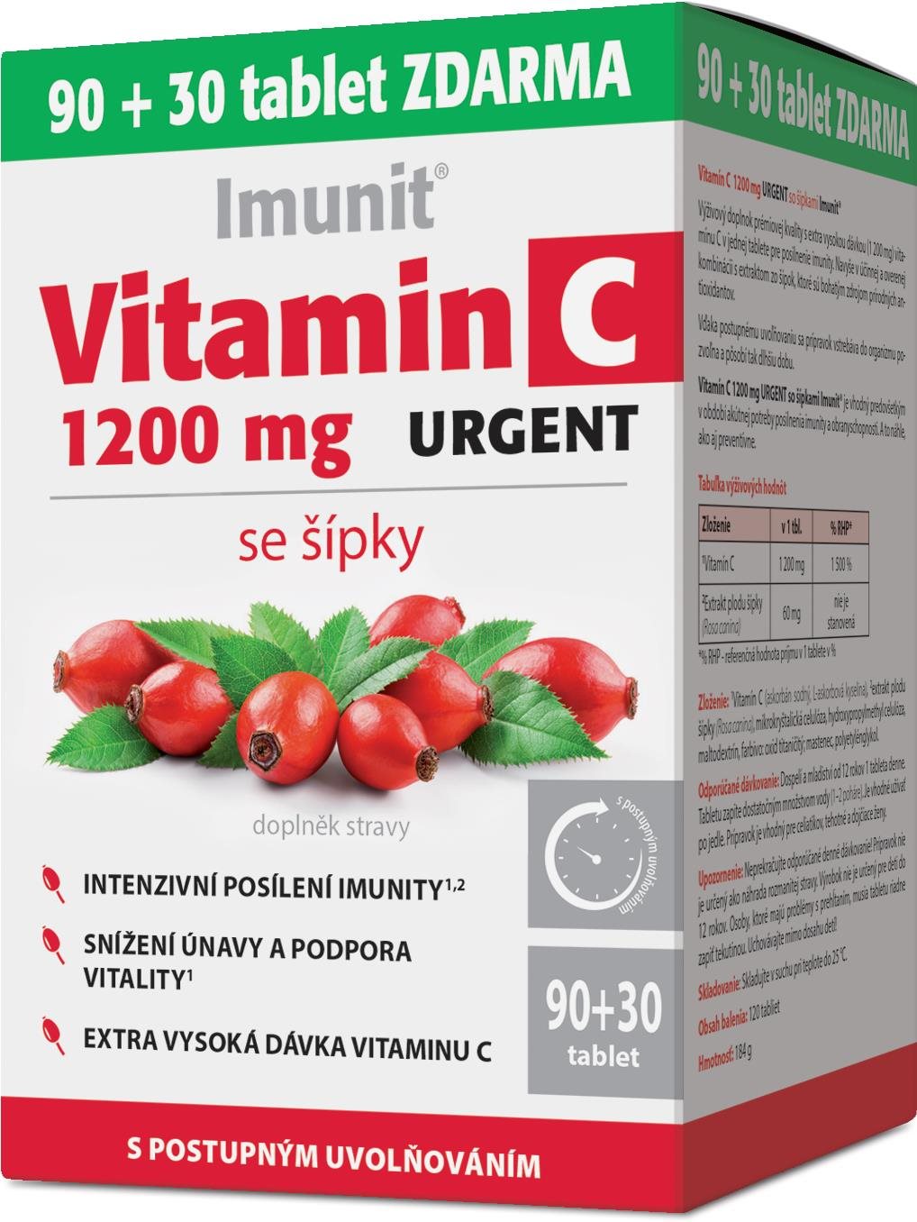 Vitamin C 1200 mg URGENT so šípkami Imunit 90 + 30 tabliet