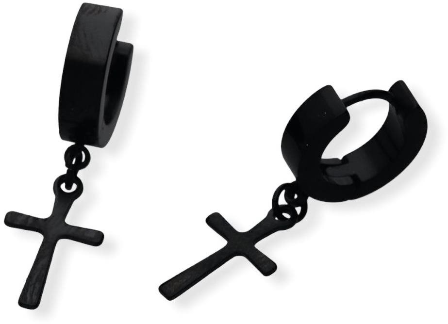 Ewena Náušnice z ocele s krížikom 10 × 15 mm Black