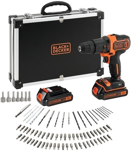 BLACK + DECKER Vŕtačka s príklepom AKU 18 V v kufri s príslušenstvom 80 ks BDCHD18BAFC-QW (2x1,5 Ah)