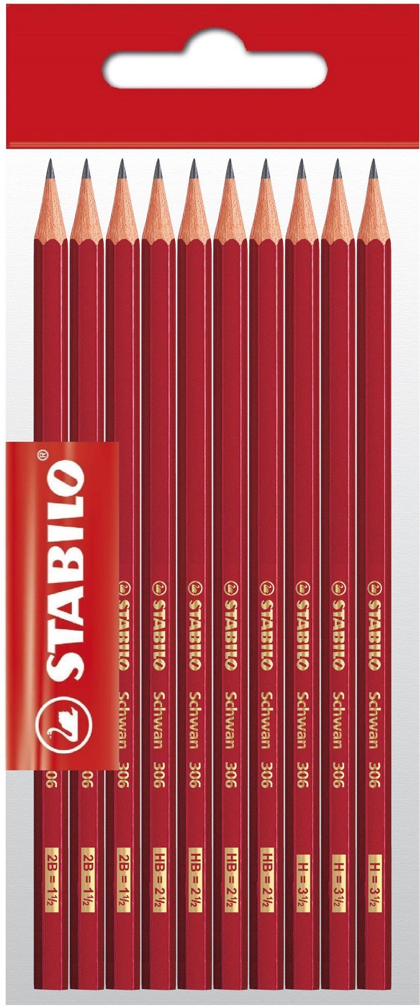 STABILO Schwan 2B, HB, H, šesťhranná, červená – balenie 10 ks