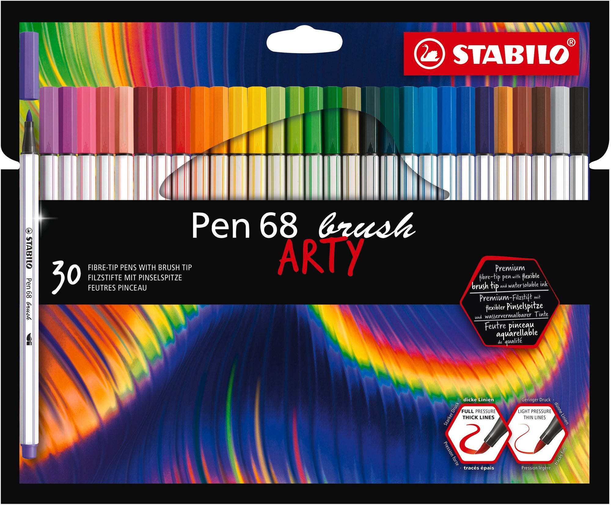 STABILO Pen 68 brush s flexibilným štetcovým hrotom, puzdro 30 farieb