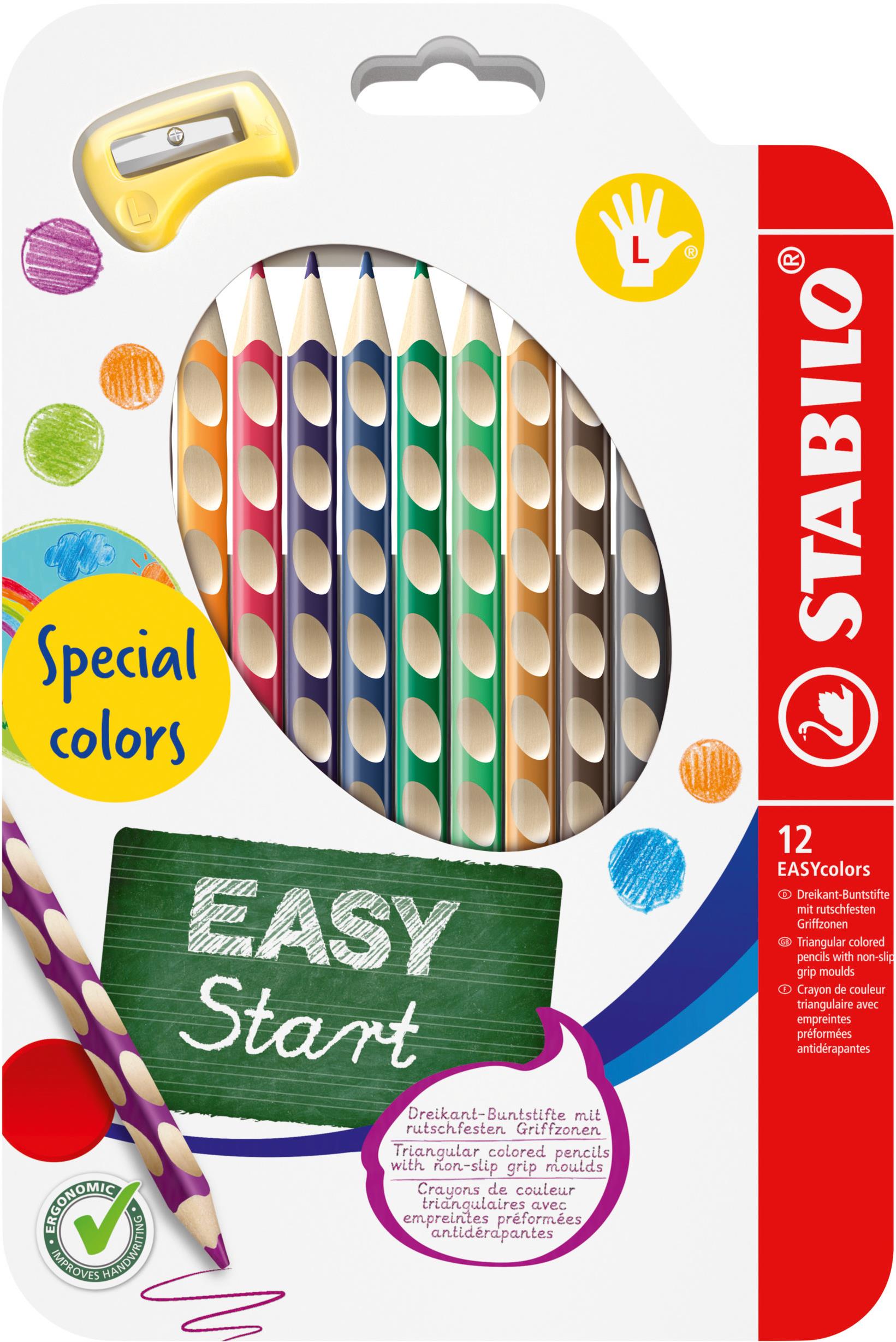 STABILO EASYcolors pre ľavákov, špeciálne farby – súprava 12 farieb so strúhadlom