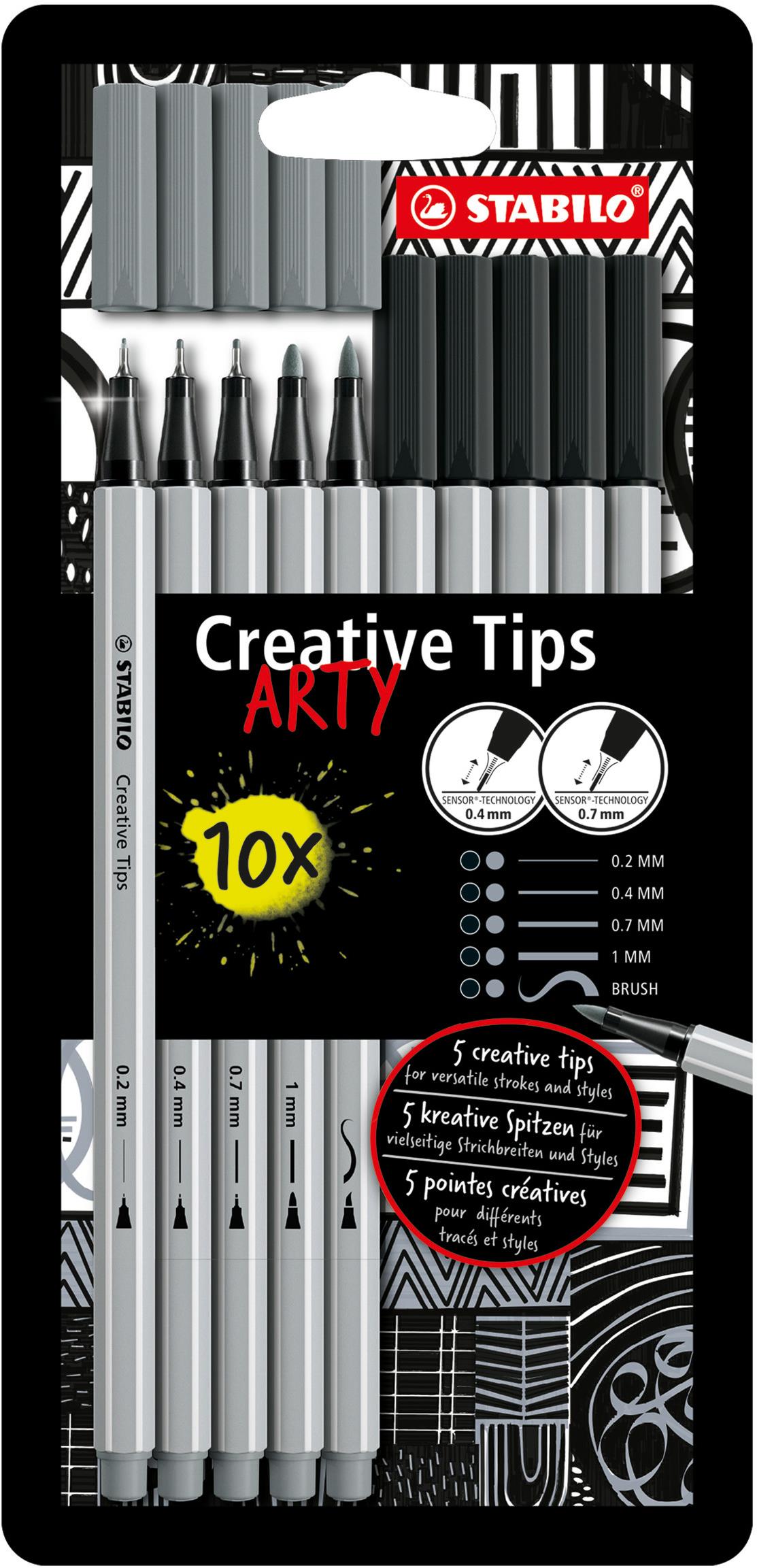 STABILO Creative Tips ARTY – súprava 10 ks (čierna a stredne sivá farba)