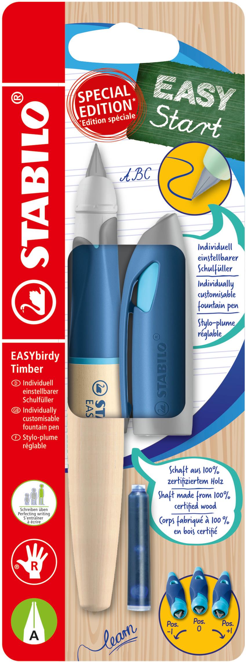 STABILO EASYbirdy Timber pre pravákov, hrot pre začiatočníkov, bombička v balení, modré