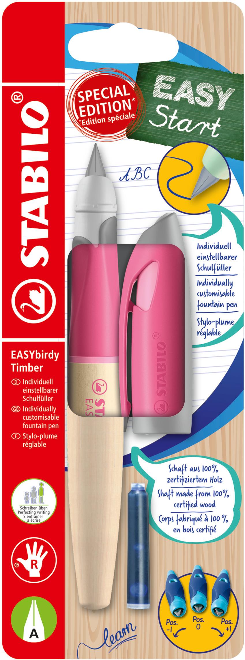 STABILO EASYbirdy Timber pre pravákov, hrot pre začiatočníkov, bombička v balení, ružové