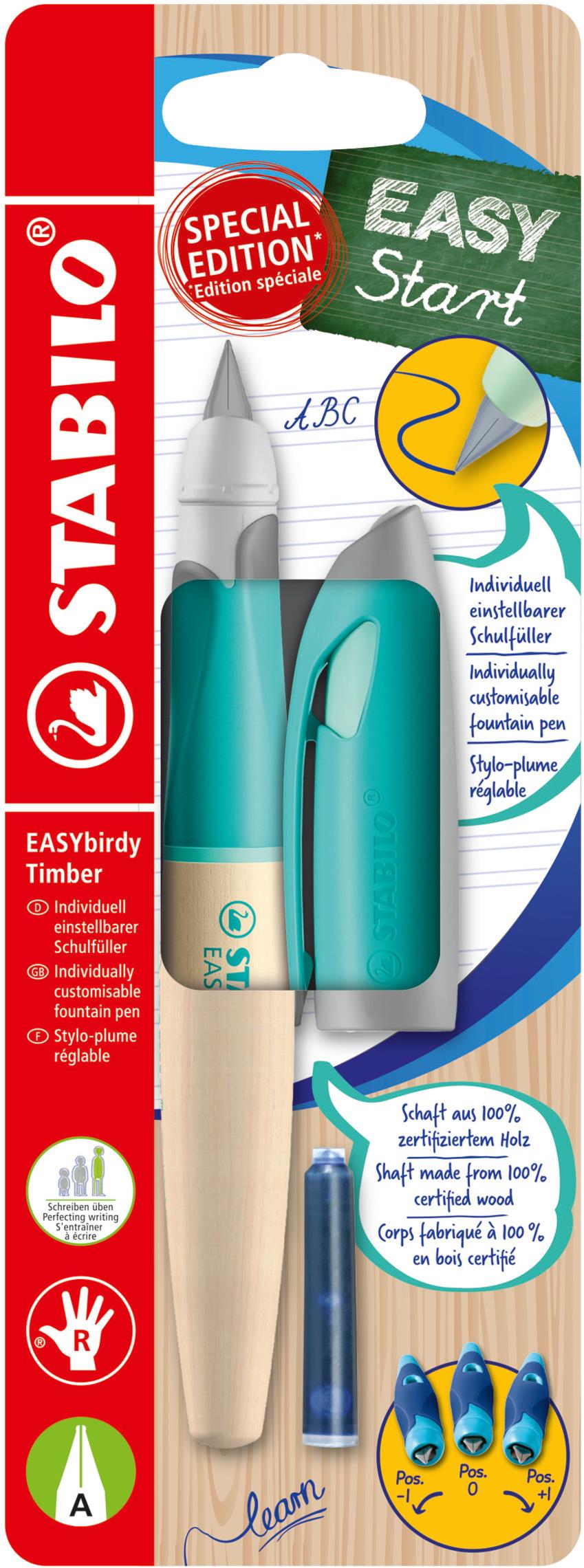 STABILO EASYbirdy Timber pre pravákov, hrot pre začiatočníkov, bombička v balení, zelené