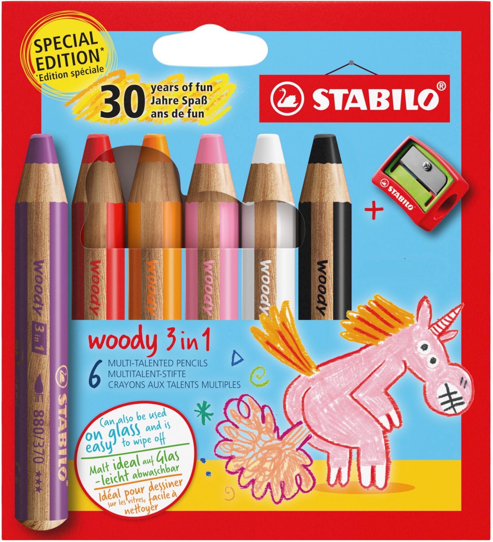STABILO woody 3 in 1 Anniversary Edition Jednorožec – 6 ks so strúhadlom