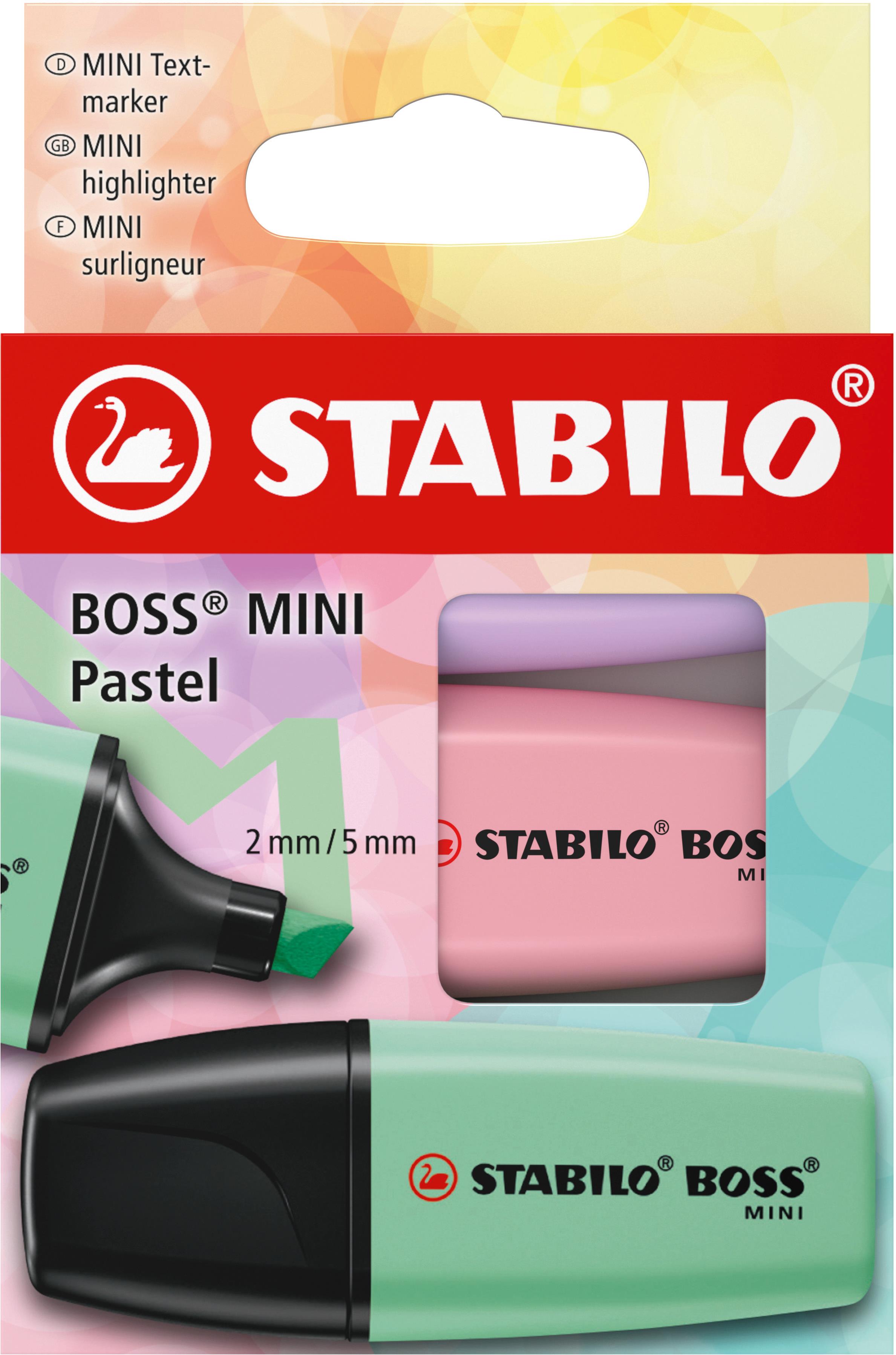 STABILO BOSS MINI Pastel – sada 3 farieb (lila, púdrovo ružová, mätovo zelená)