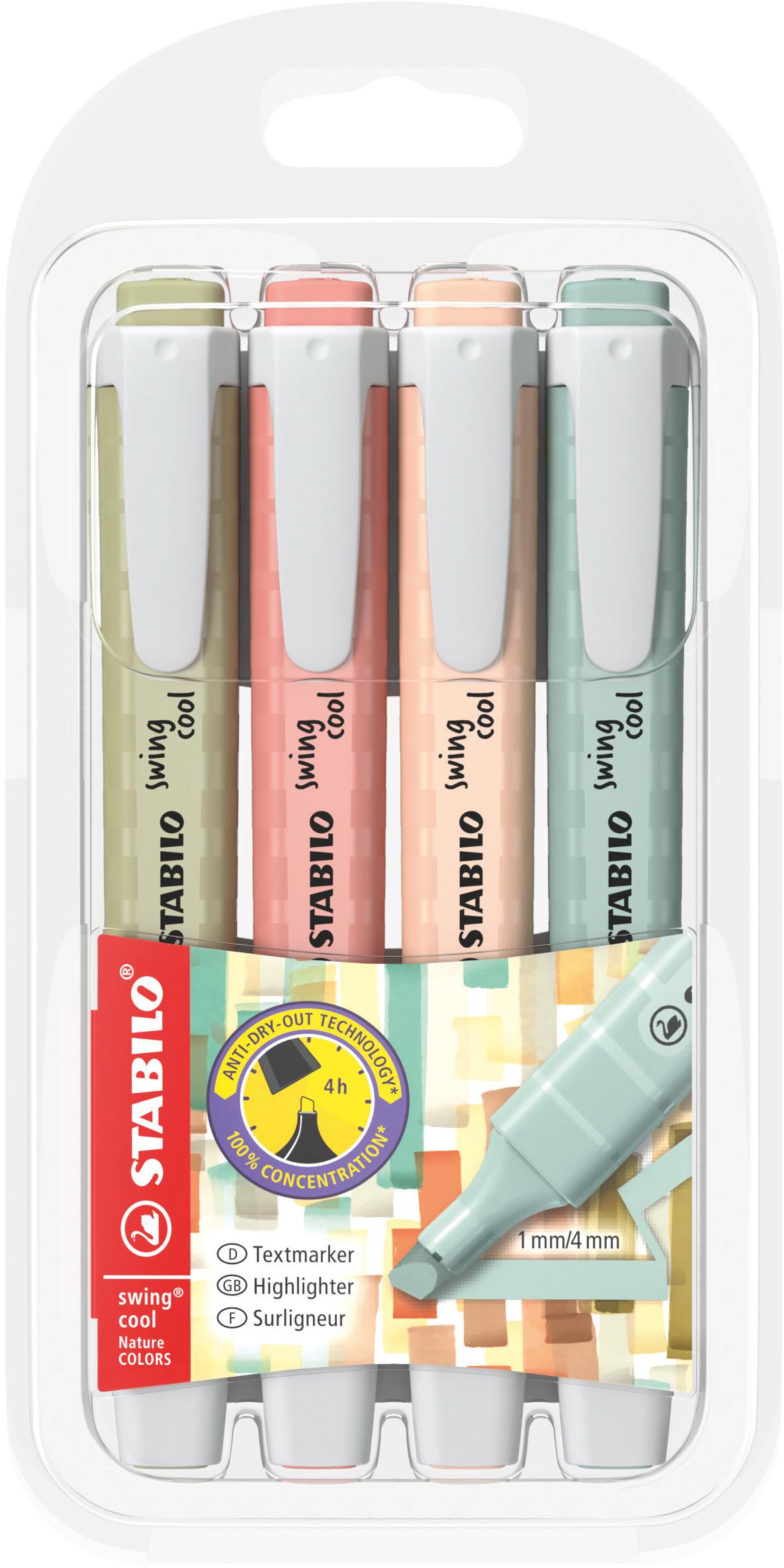 STABILO swing cool NatureCOLORS – sada 4 farieb (bahenná zelená, siena, béžová, zemitá zelená)