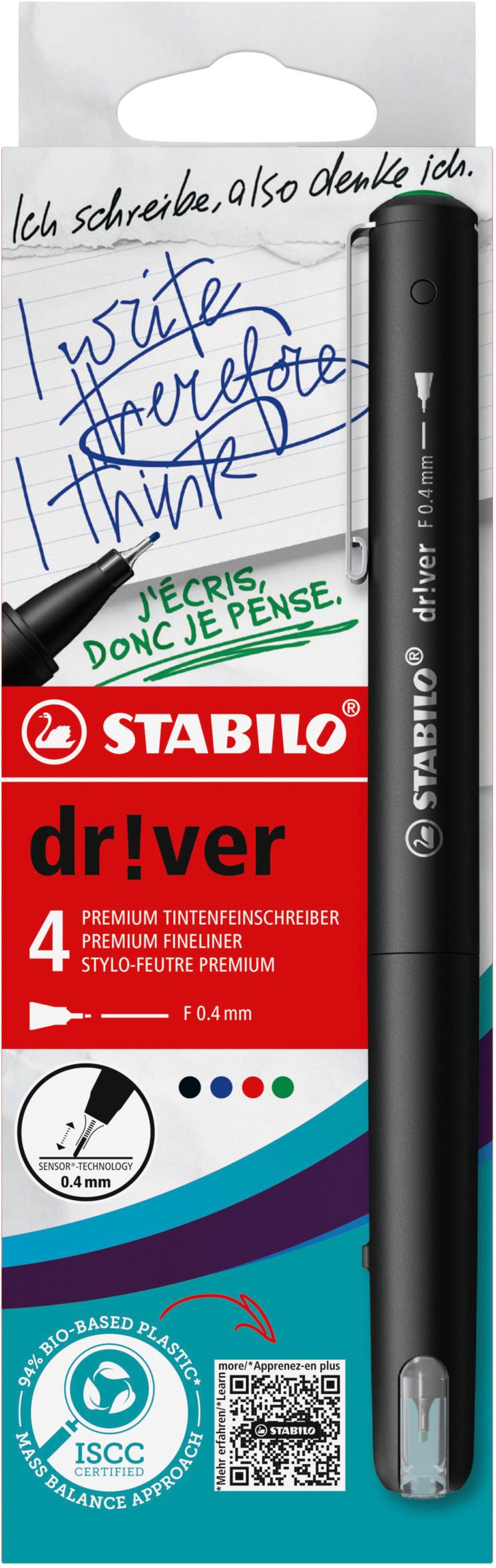 STABILO dr!ver fine – súprava 4 ks (zelený, červený, modrý, čierny)