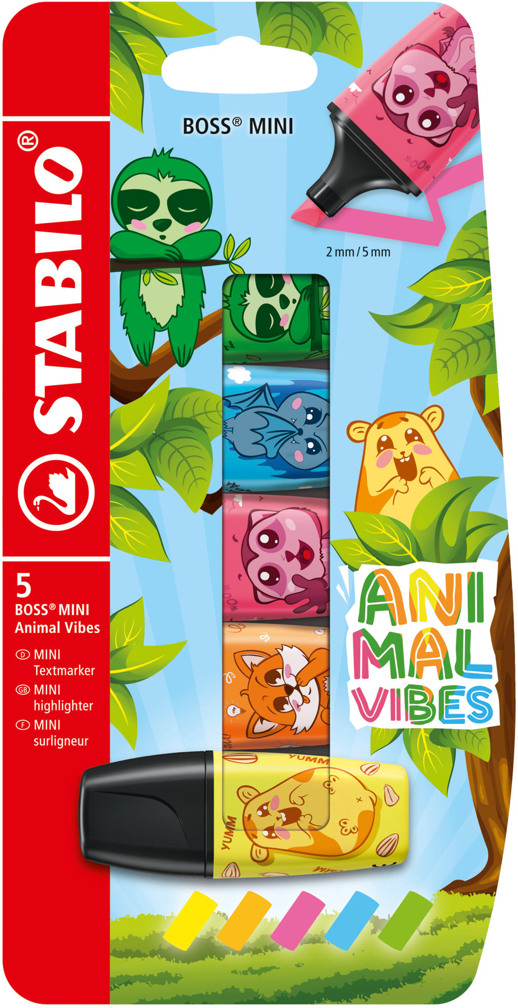 STABILO BOSS MINI Animal Vibes, neónové farby – sada 5 ks