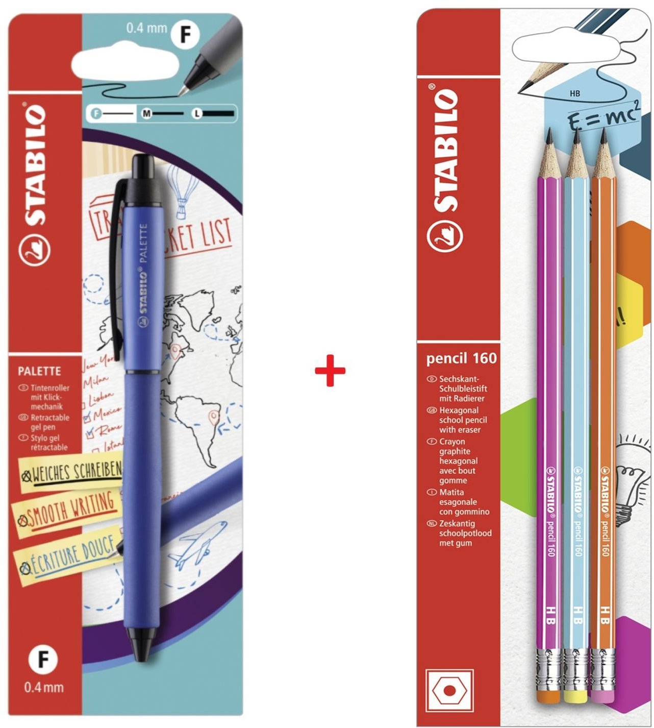 STABILO ceruzky pencil 160, 3 ks + gélové pero PALETTE s hrotom F (0,4 mm), modré