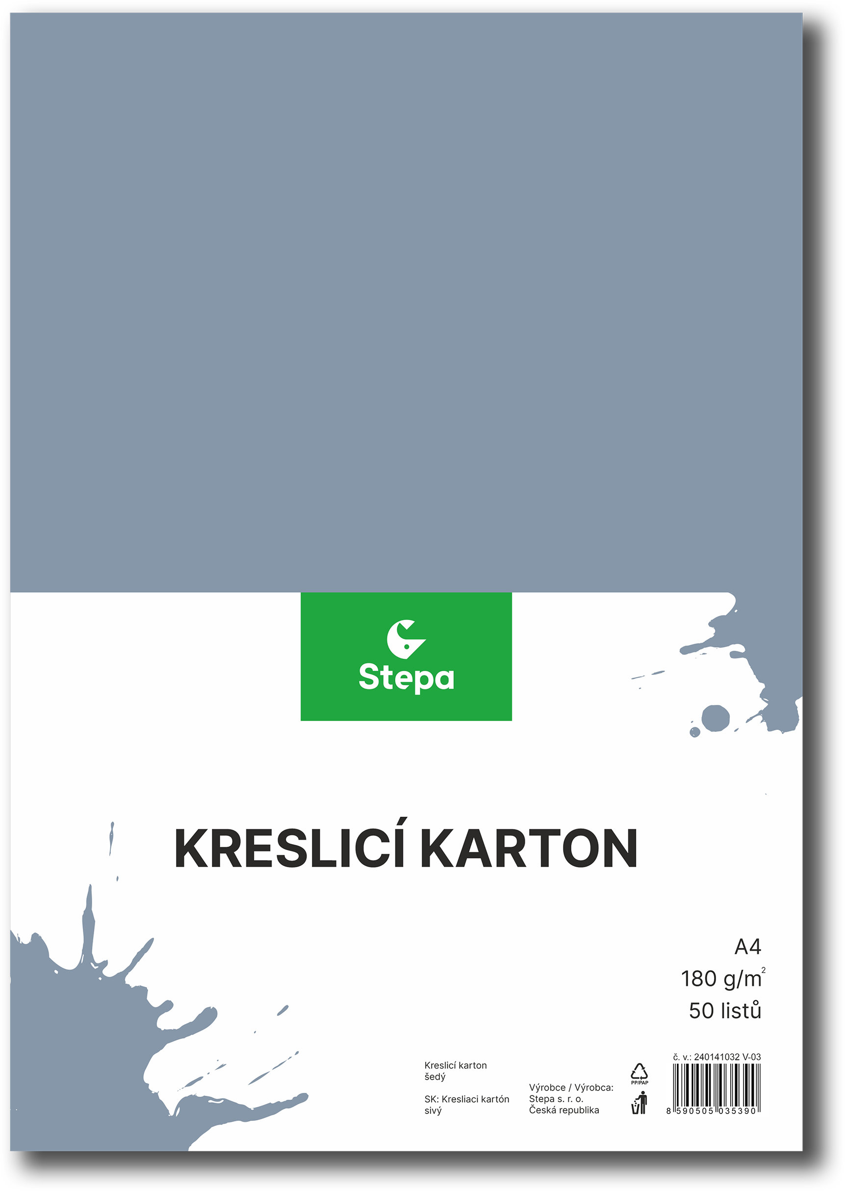 STEPA, kresliaci kartón A4, 50 listov, 180g/m2, sivý