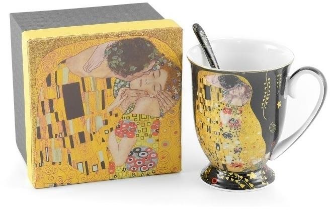 Home Elements Porcelánový hrnček s lyžičkou 280 ml, Klimt Bozk čierny