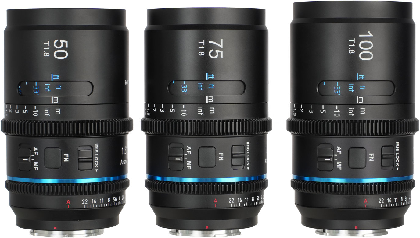 SIRUI Astra Series 50 mm, 75 mm & 100 mm T1.8 1.33X Full-Frame Anamorphic Cine Lens Kit (E Mount, Neutral Flare)