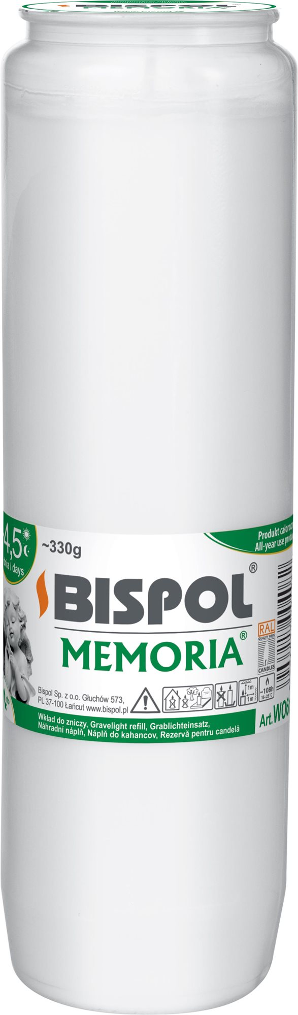 BISPOL cintorínska sviečka Memoria biela 108 h