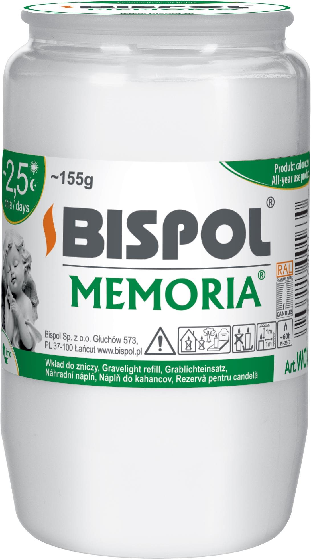 BISPOL cintorínska sviečka Memoria biela 60 h