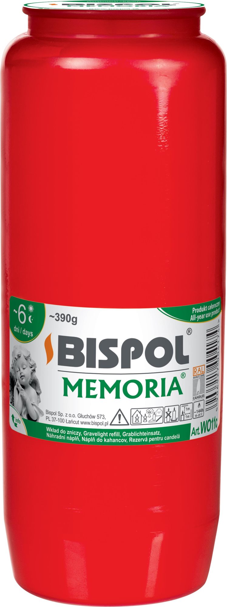 BISPOL cintorínska sviečka Memoria červená 144 h