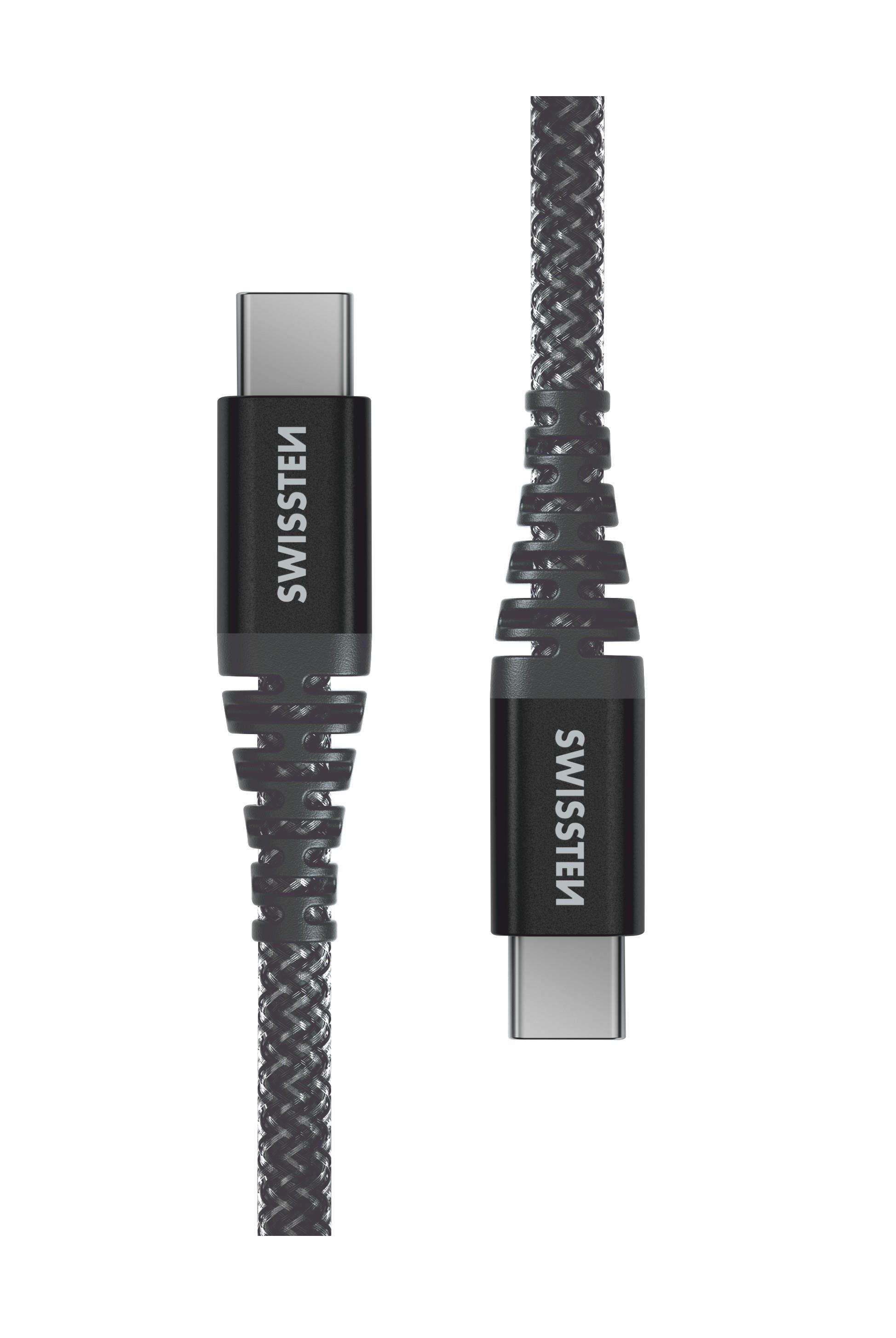 Swissten Kevlar USB-C / USB-C 1,5 m antracit