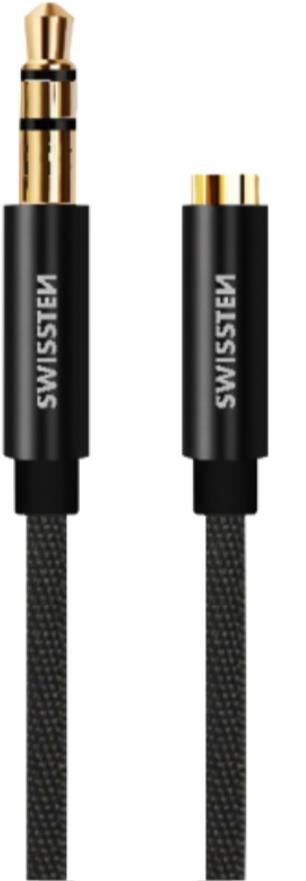 Swissten Textile audio adaptér 3,5 mm jack (samec)/3,5 mm jack (samica) 1,5 m čierny