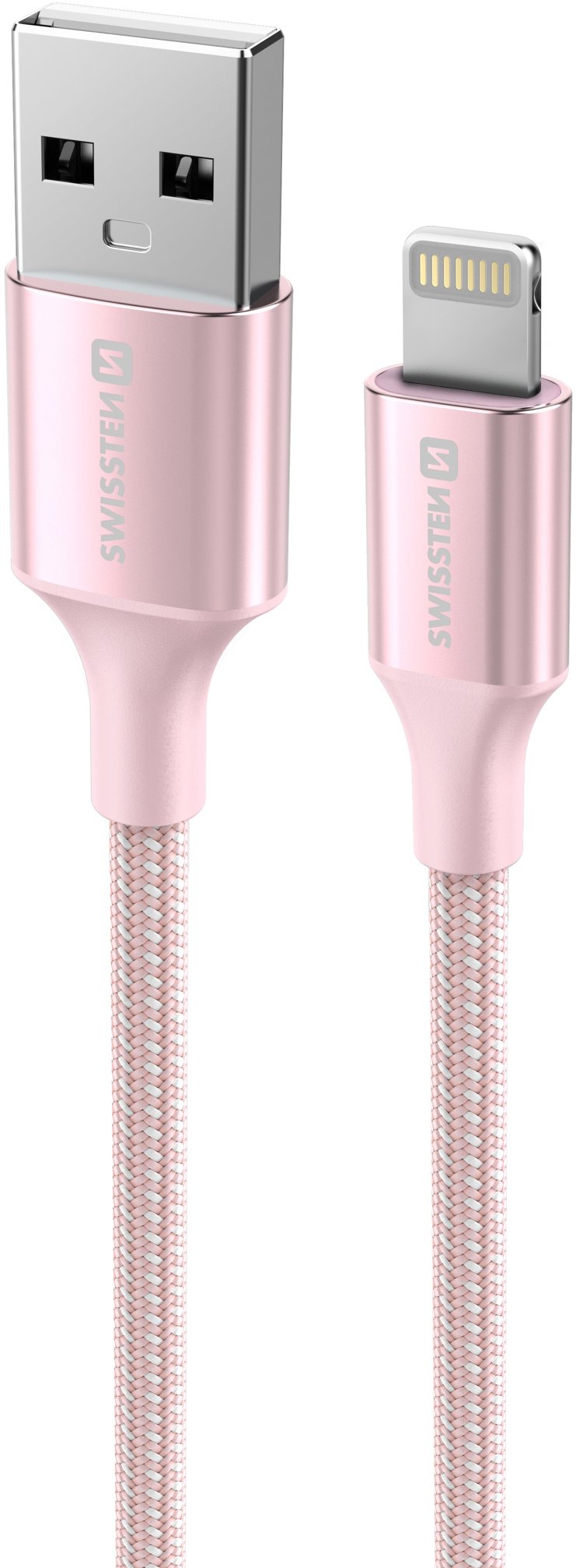 Swissten dátový kábel Textile II USB/Lightning 1,5 m ružový