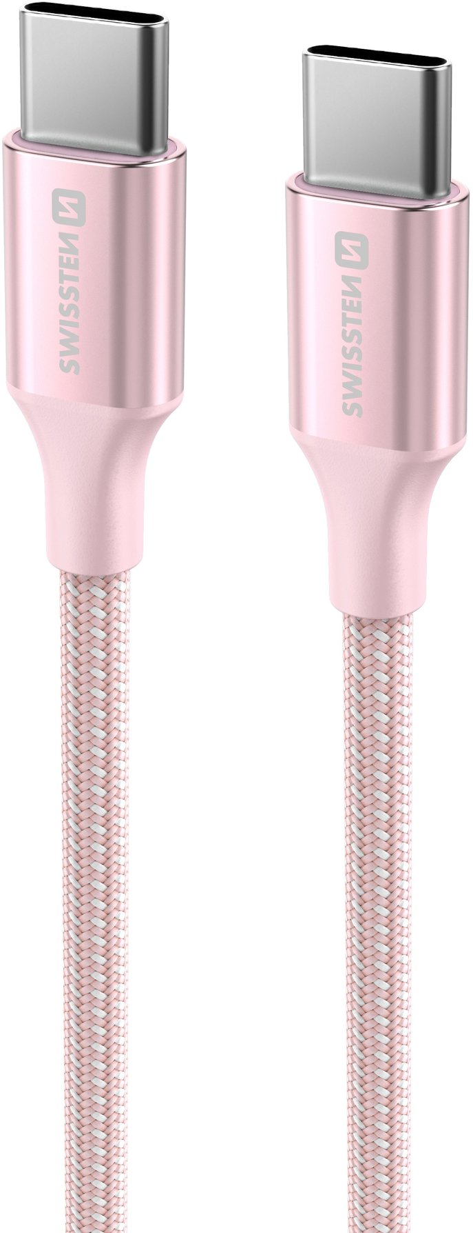 Swissten dátový kábel Textile II USB-C/USB-C 1,5 m ružový