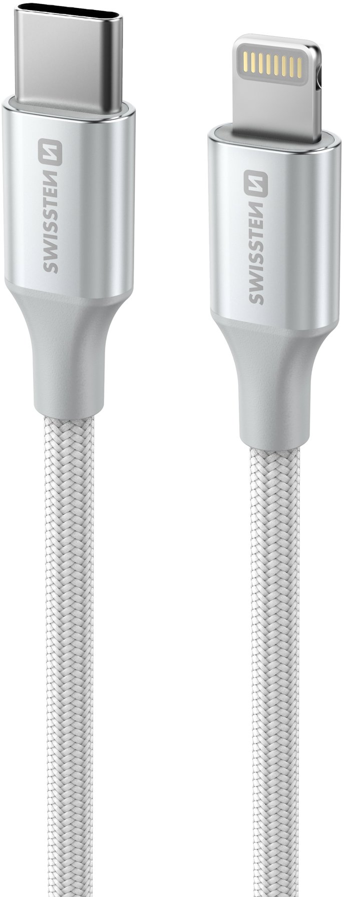 Swissten dátový kábel Textile II USB-C/Lightning 1,5 m biely