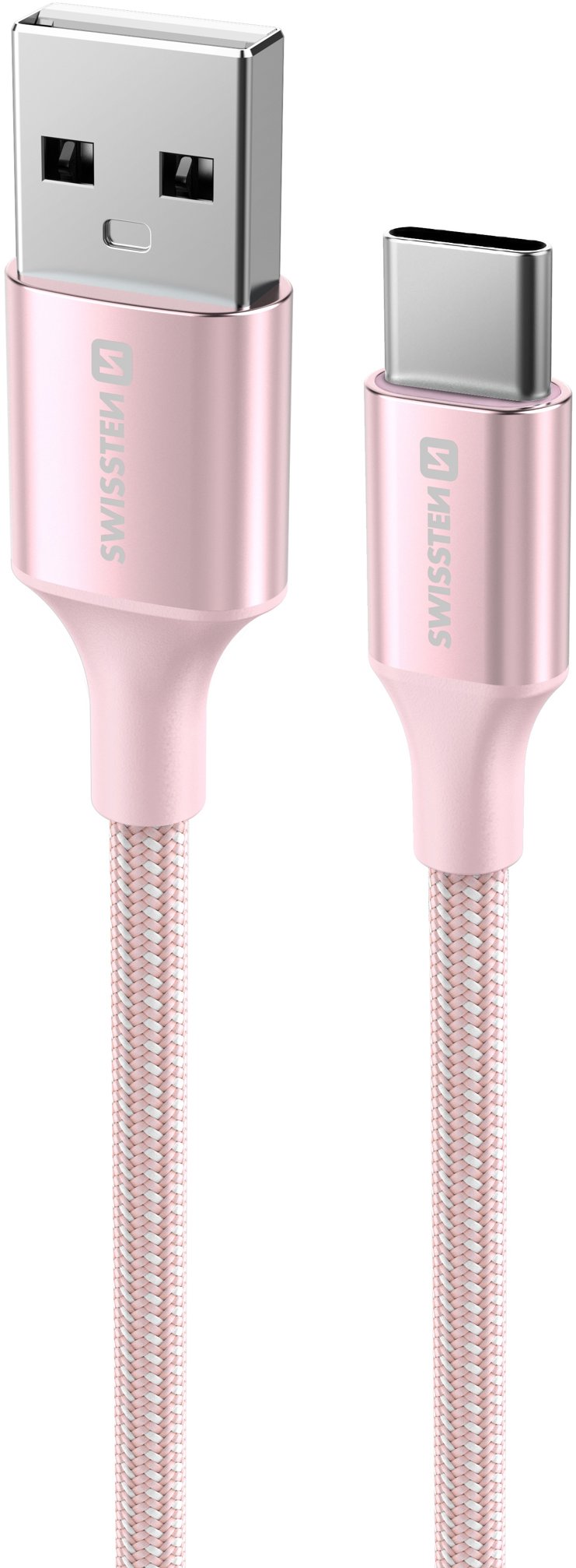 Swissten dátový kábel Textile II USB/USB-C 1,5 m ružový