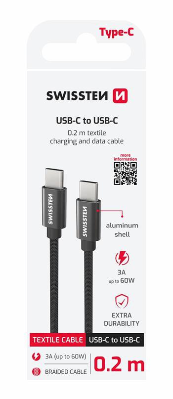 Swissten Textile USB-C/USB-C 0.2 m čierny