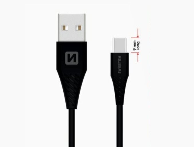 Swissten dátový kábel USB-C 1,5 m predĺžený konektor čierny