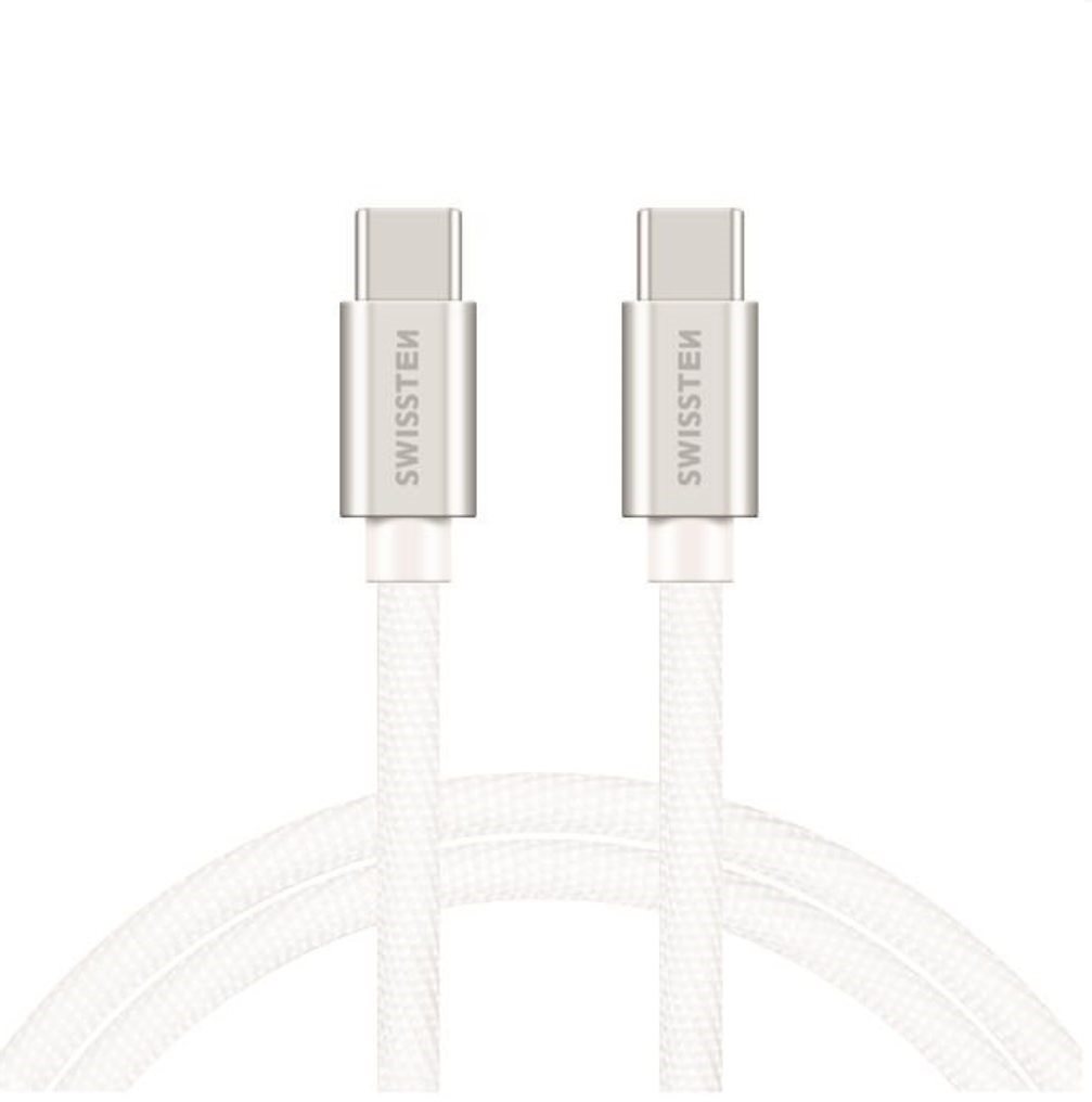 Swissten textilný dátový kábel USB-C/USB-C 2 m strieborný