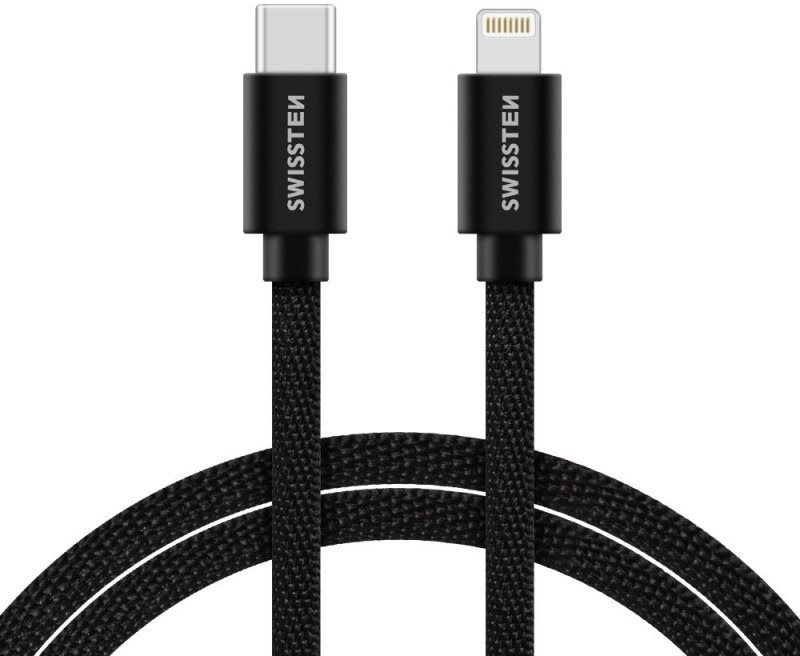 Swissten textilný dátový kábel USB-C/Lightning 2 m čierny