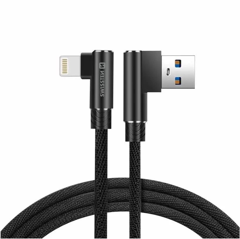 Swissten Arcade textilný dátový kábel USB/Lightning 1,2 m čierny