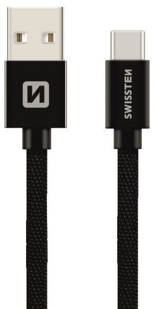 Swissten textilný dátový kábel USB-C 0,2 m čierny
