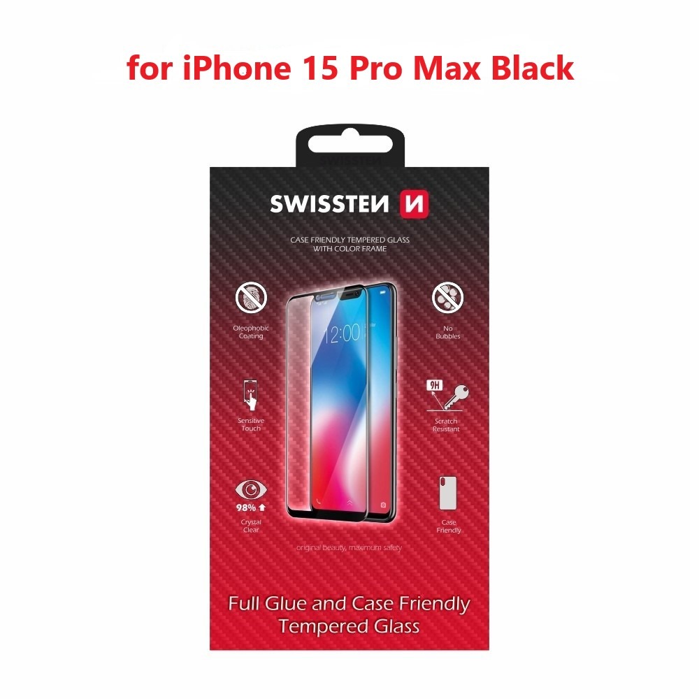 Swissten 3D Full Glue pre Apple iPhone 15 Pro Max čierne