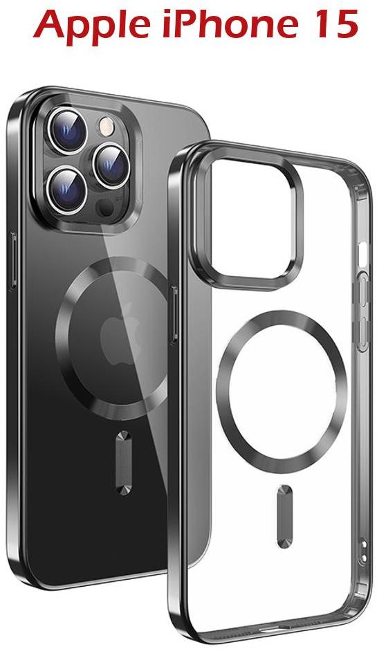 Swissten Clear Jelly MagStick Metallic pre iPhone 15 Plus čierny