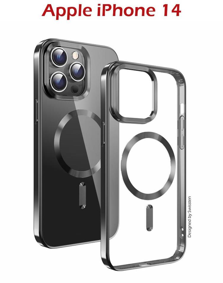 Swissten Clear Jelly MagStick Metallic na iPhone 14 čierny