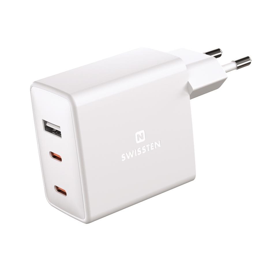 Swissten sieťový adaptér GaN 2× USB-C + 1× USB 70 W