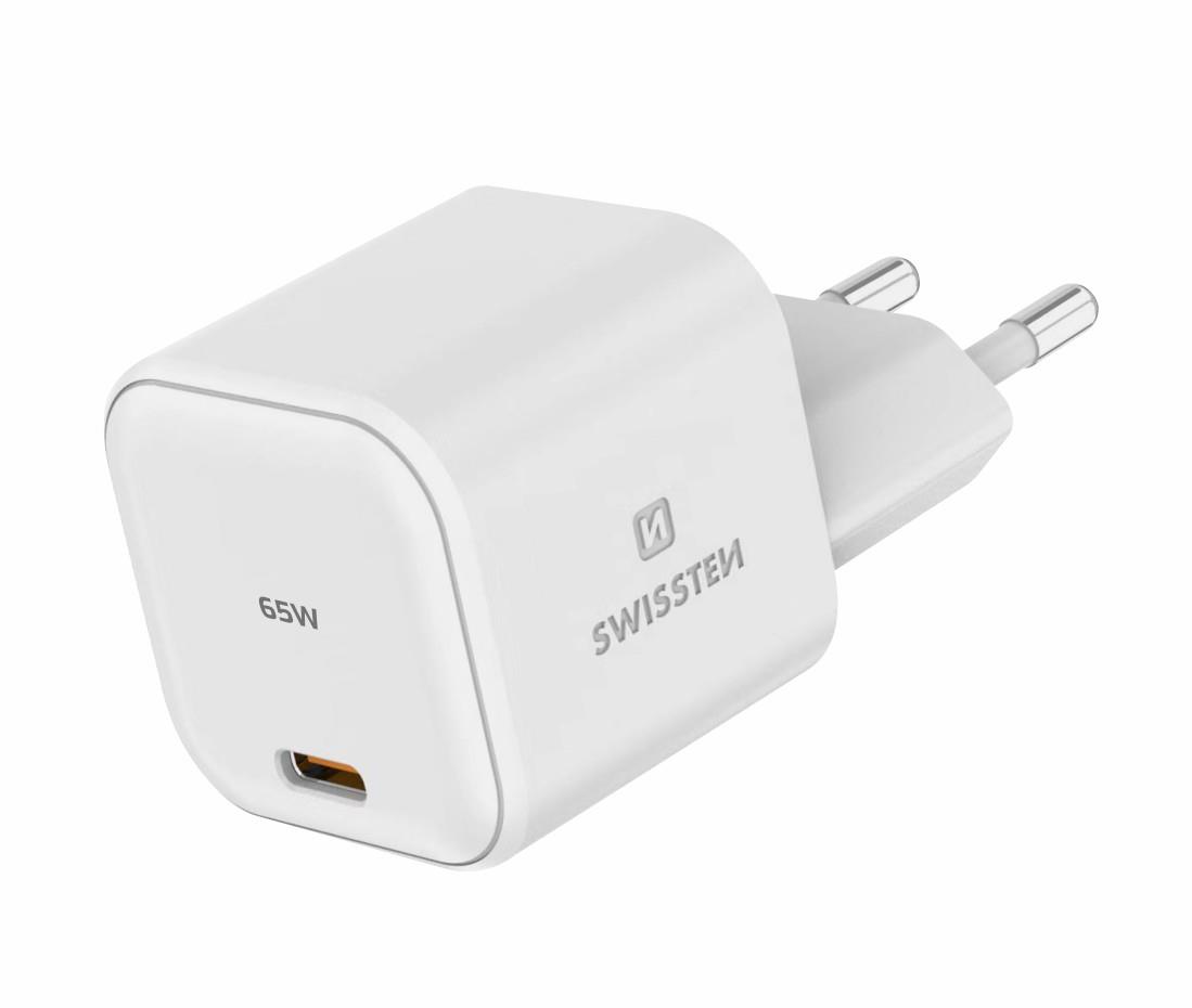 Swissten sieťový adaptér GaN 1× USB-C 65 W Power Delivery biely