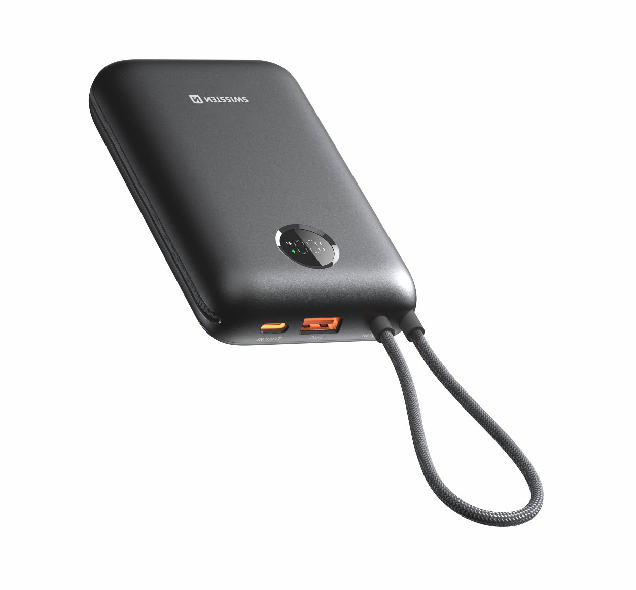 Swissten Voltbox 35W 20000 mAh s integrovanými káblami USB-C a Lightning čierna