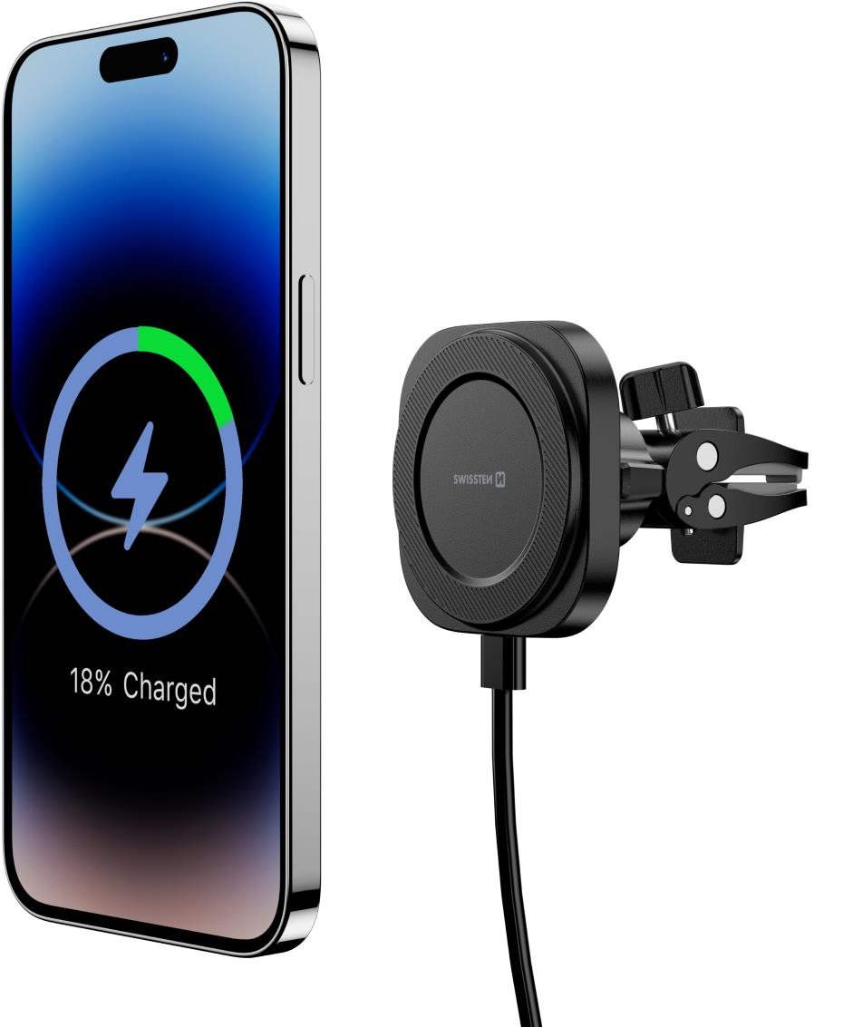 Swissten MagStick Compact magnetický držiak do ventilácie auta s bezdrôtovým nabíjaním 15 W/7,5 W (Magsafe)