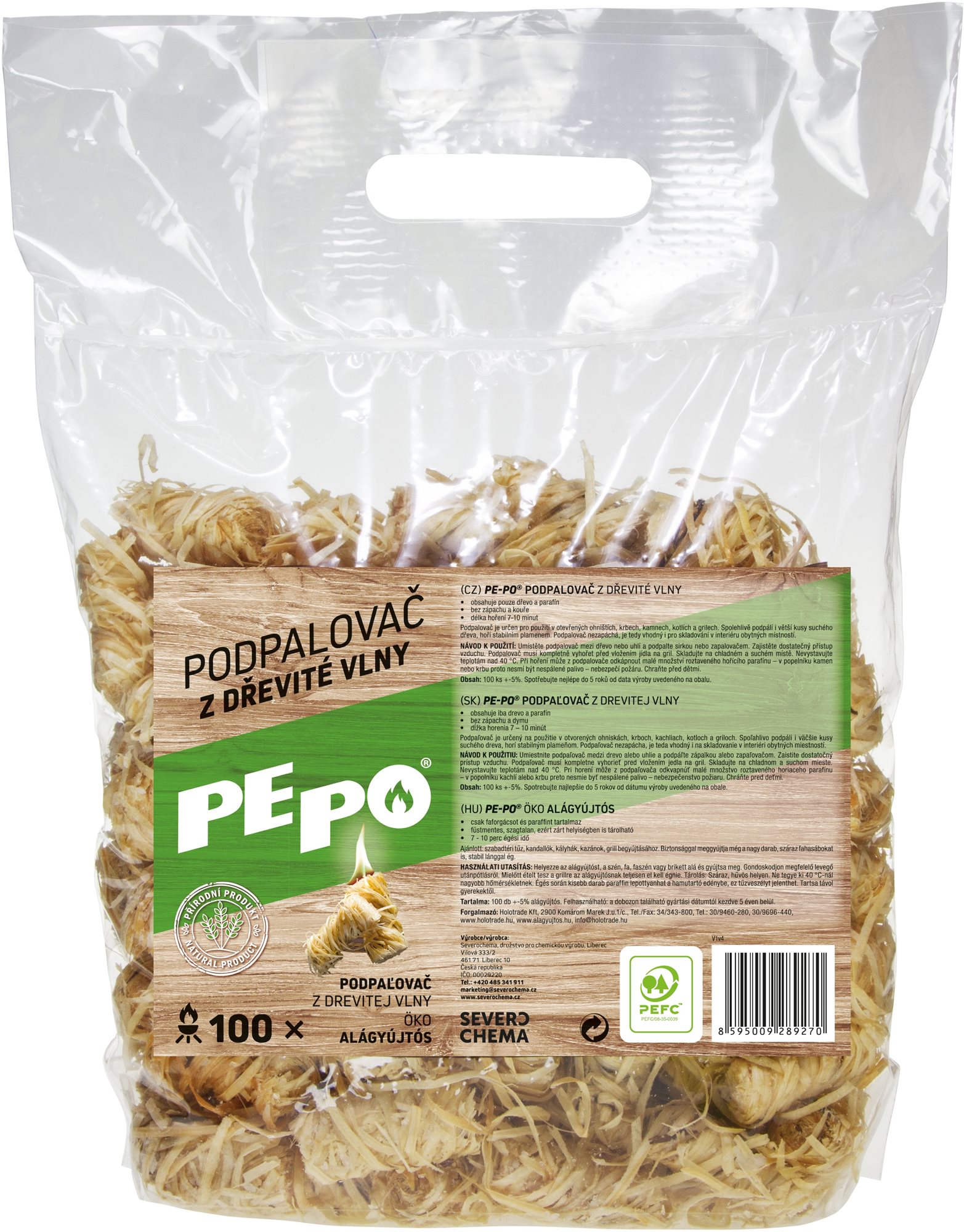 PE-PO podpaľovač z drevitej vlny 100 ks PEFC
