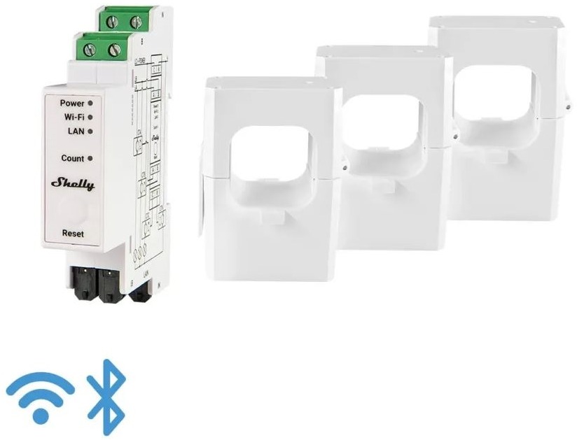 Shelly Pro 3EM 400 A, merač spotreby vr. 3 svoriek 400 A, WiFi
