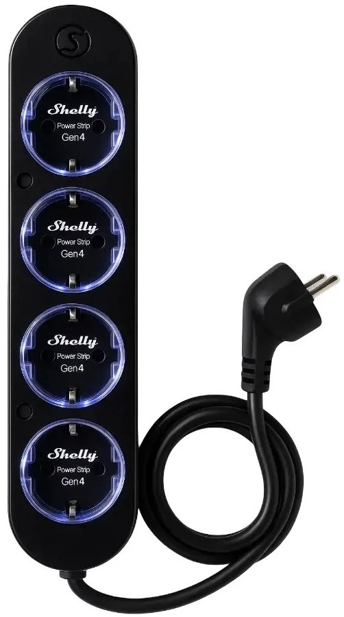 Shelly Powerstrip 4, 4-zásuvka s meraním spotreby, WiFi, čierna