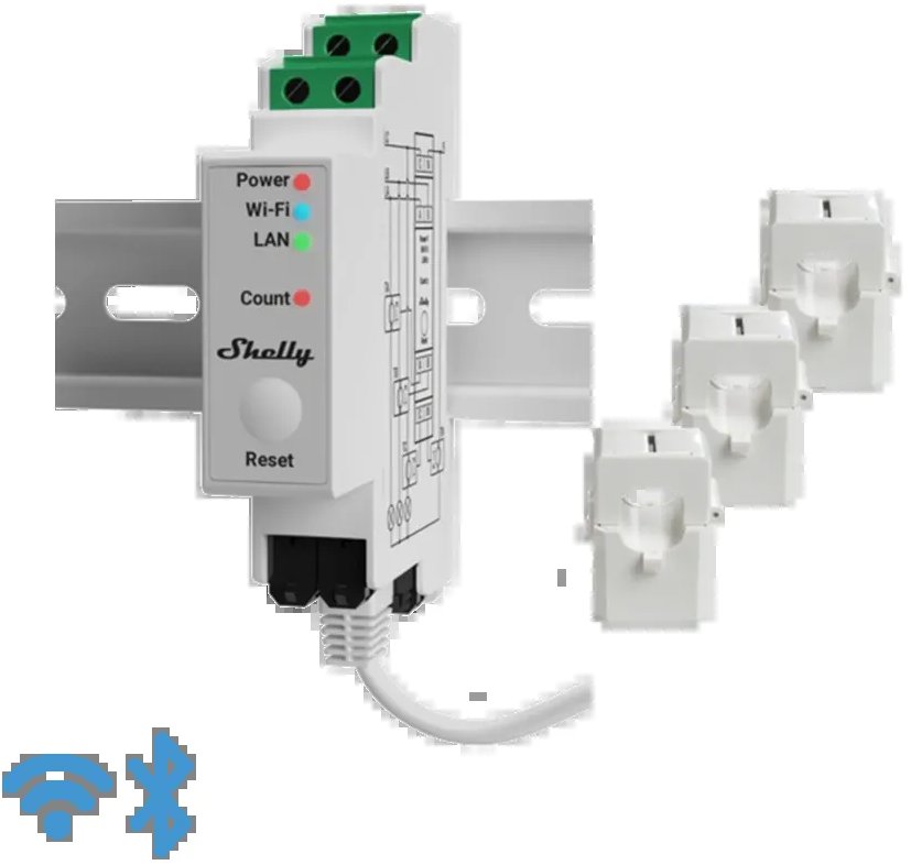 Shelly Pro 3EM 120 A, merač spotreby vr. 3 svoriek, WiFi, LAN, Matter