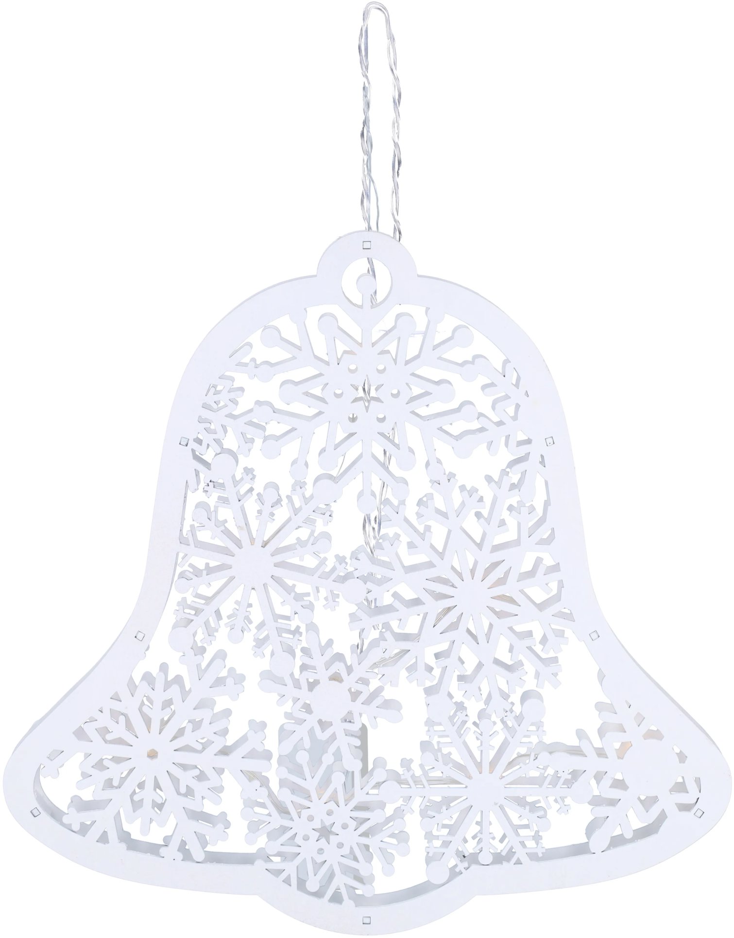 Solight LED drevený vianočný zvonček, 9× LED, biely, 30 cm, časovač