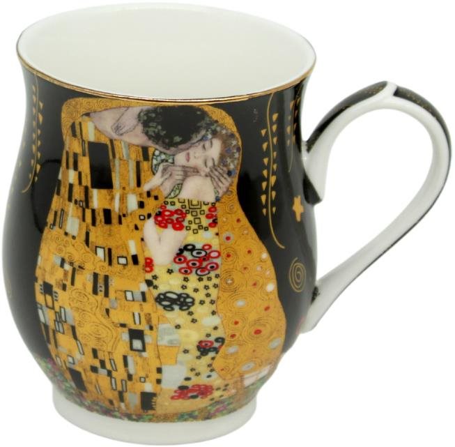 Home Elements Porcelánový hrnček 350 ml, Klimt Bozk čierny