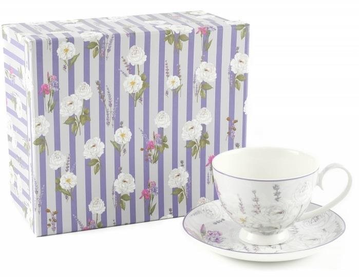 Home Elements Porcelánová šálka s podšálkou 250 ml, Levanduľa
