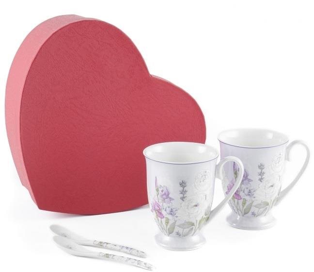 Home Elements Sada dvoch porcelánových hrnčekov 280 ml s lyžičkami, Levanduľa