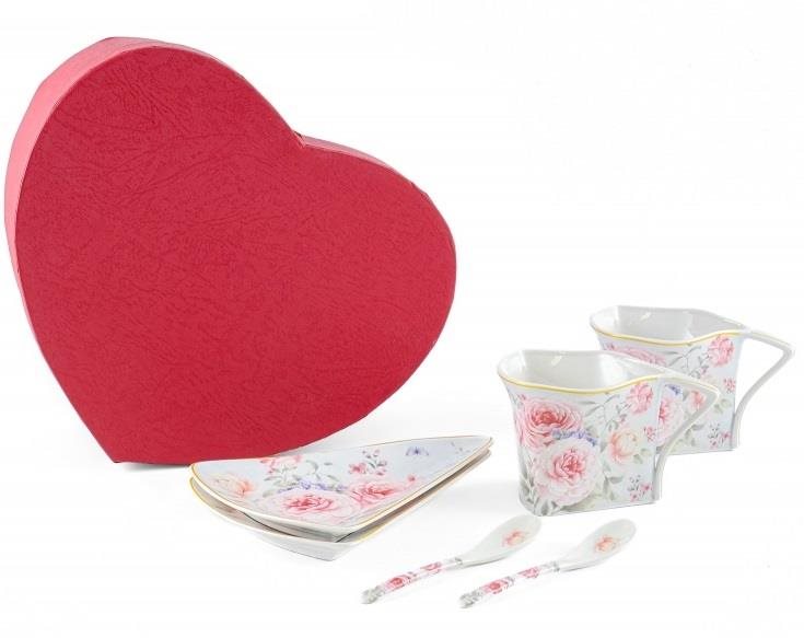 Home Elements Sada dvoch šálok 250 ml s podšálkami a lyžičkami, Ruža